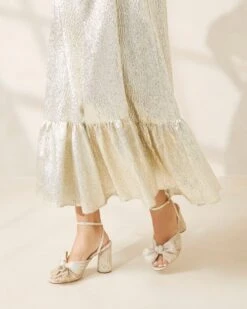 Loeffler Randall Camellia Platinum Pleated Bow Heel -Loeffler Randall CAMELLIA PLA PLATNM 5 c3904098 3cdf 4a80 9be9 6ea731cdc5ef