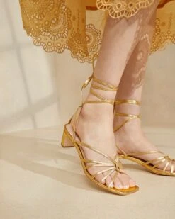 Loeffler Randall Lola Gold Knot Lace-Up Mid-Heel -Loeffler Randall Lola Gold 3203copy