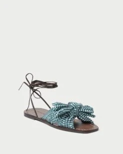 Loeffler Randall Peony Green Gingham Bow Slide
