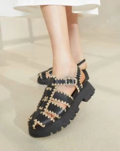 Loeffler Randall Talia Black/Natural Caged Sandal -Loeffler Randall TALIA RL BLANA 594